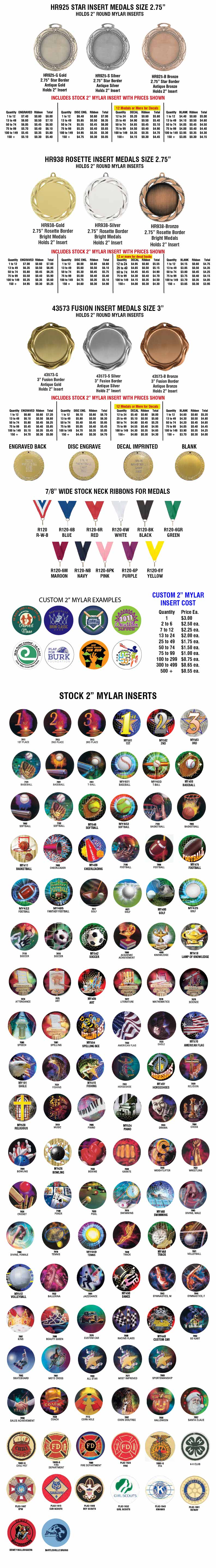 Insert Mylar Style Medals 2.75" / 3" Round